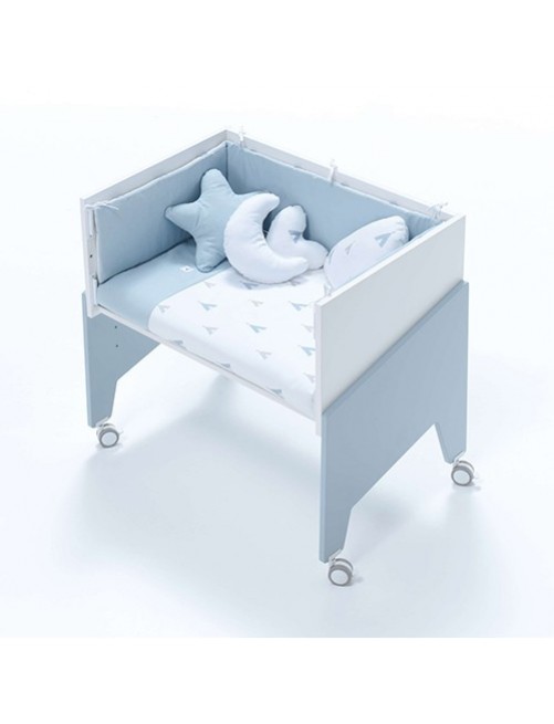 Minicuna de colecho EQUO Azul Alondra (5 en 1) con textil Azul y colchón, cuna 1 accesorios bebes puericultura tienda online zaragoza