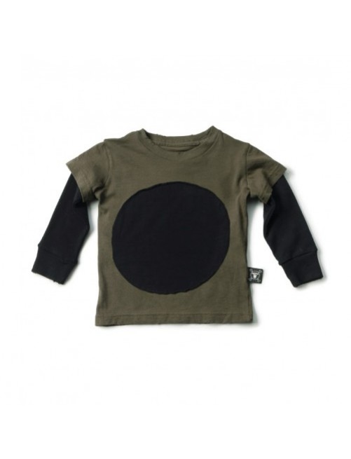 Camiseta manga larga Nununu Circle Patch Olive moda infantil alternativa original moderna diferente niño niña