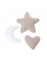 Set de 3 cojines infantiles Alondra Beige (estrella, luna y corazón) accesorios cuna minicuna decoracion bebes puericultura tienda online zaragoza